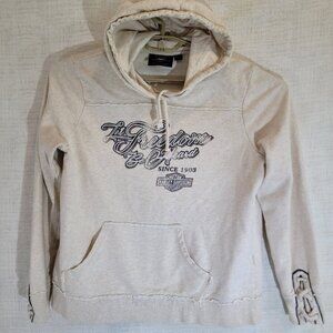 Harley Davidson Hoodie Womens XL Cream  "Let Freedom Be Heard" Graphic Pullover